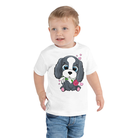 Cute Little Puppy Dog Holding Flower, T-shirts, No. 0218