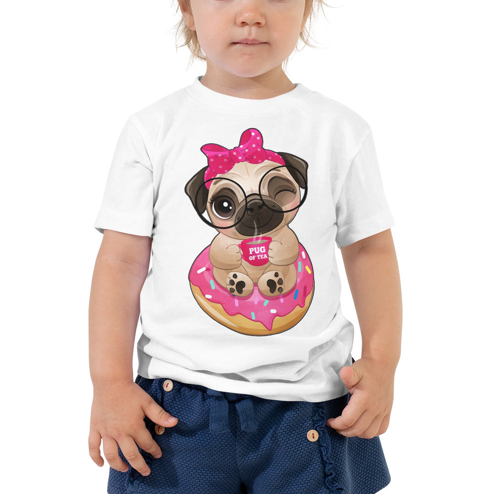 Cute Little Pug Dog Sitting in Donut, T-shirts, No. 0365