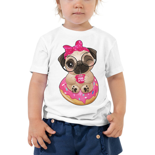 Cute Little Pug Dog Sitting in Donut, T-shirts, No. 0365