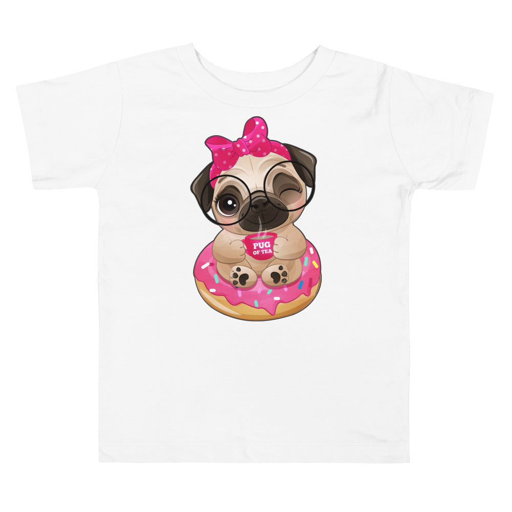 Cute Little Pug Dog Sitting in Donut, T-shirts, No. 0365