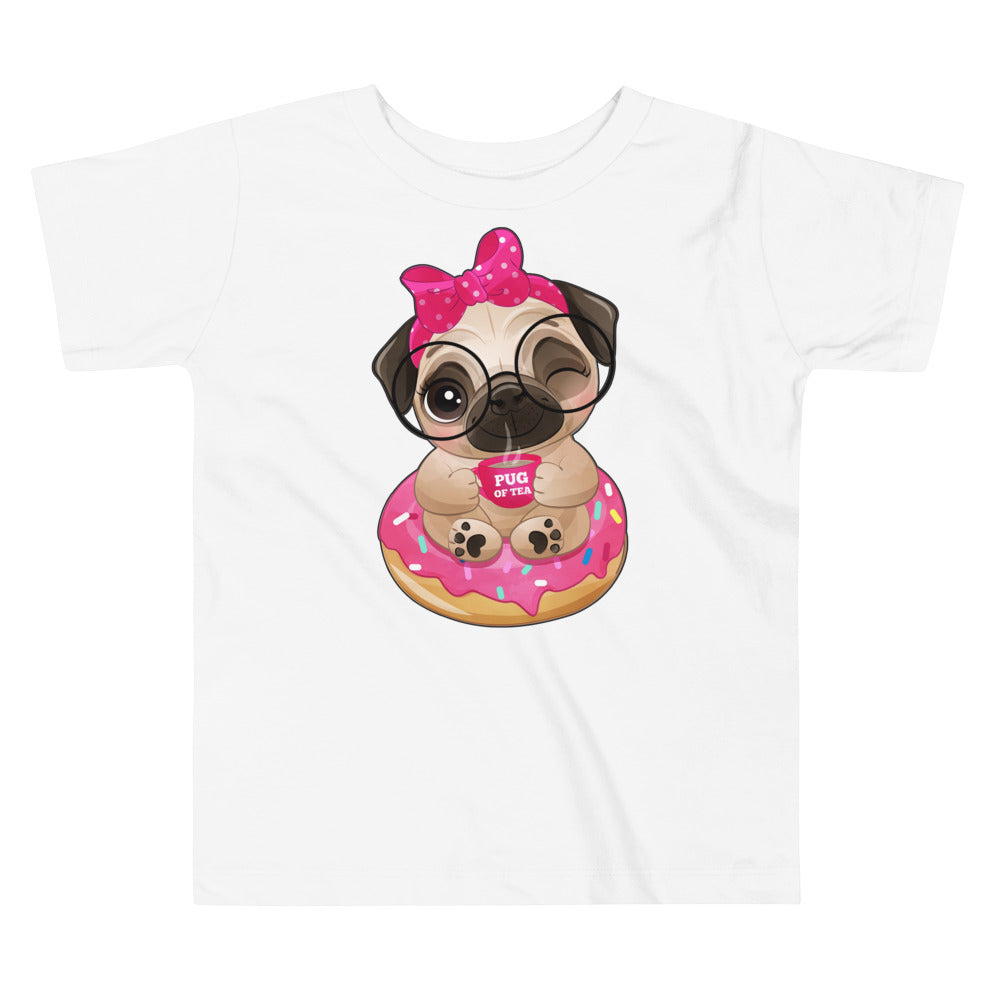 Cute Little Pug Dog Sitting in Donut, T-shirts, No. 0365