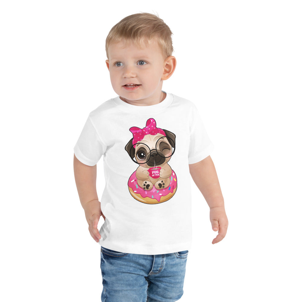 Cute Little Pug Dog Sitting in Donut, T-shirts, No. 0365