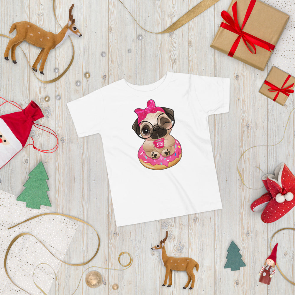 Cute Little Pug Dog Sitting in Donut, T-shirts, No. 0365