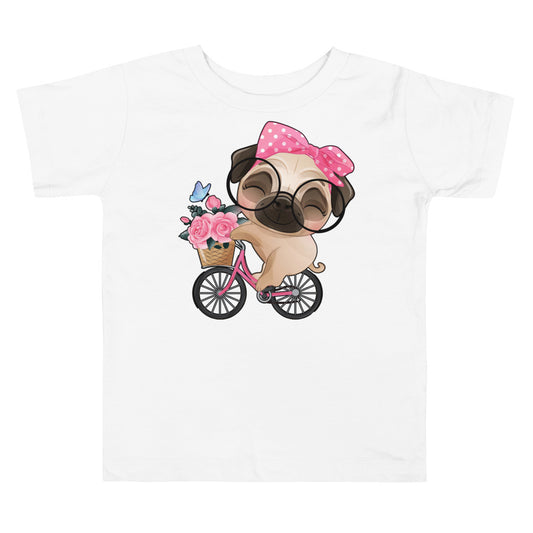 Cute Little Pug Dog Riding Bicycle, T-shirts, No. 0364