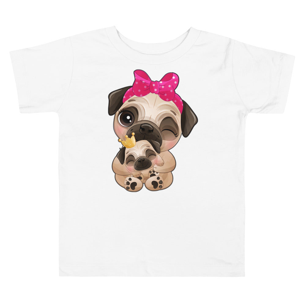 Cute Little Pug Dog Mother and Baby, T-shirts, No. 0363