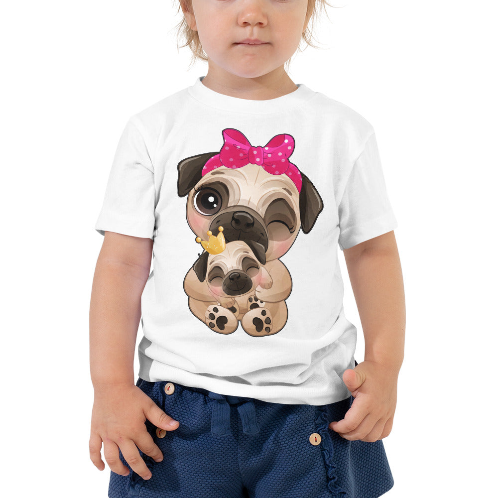 Cute Little Pug Dog Mother and Baby, T-shirts, No. 0363