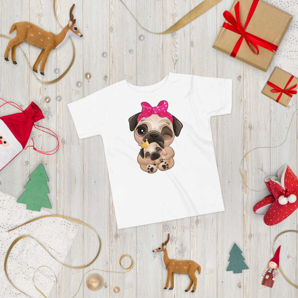 Cute Little Pug Dog Mother and Baby, T-shirts, No. 0363