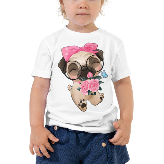 Cute Little Pug Dog Holding Roses, T-shirts, No. 0362