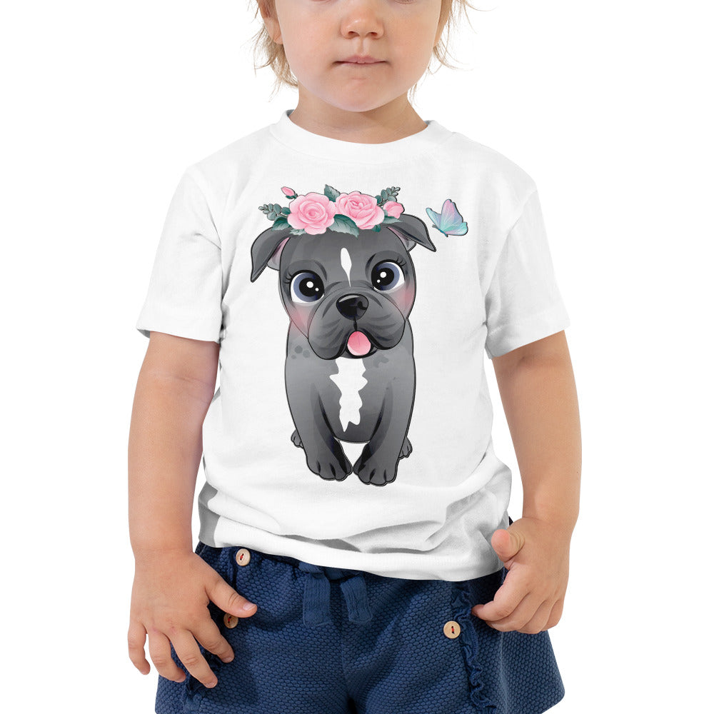 Cute Little Pitbull Dog with Flowers, T-shirts, No. 361