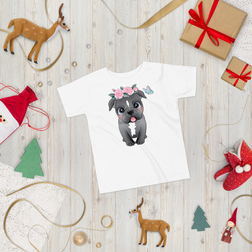 Cute Little Pitbull Dog with Flowers, T-shirts, No. 361