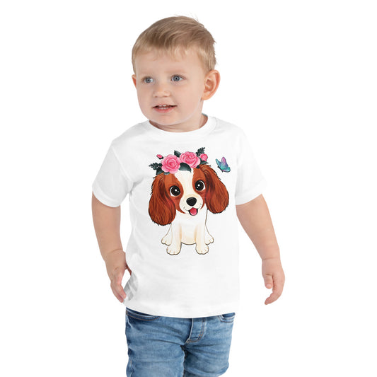 Cute Little Cavalier King Charles Dog with Flowers, T-shirts, No. 0353