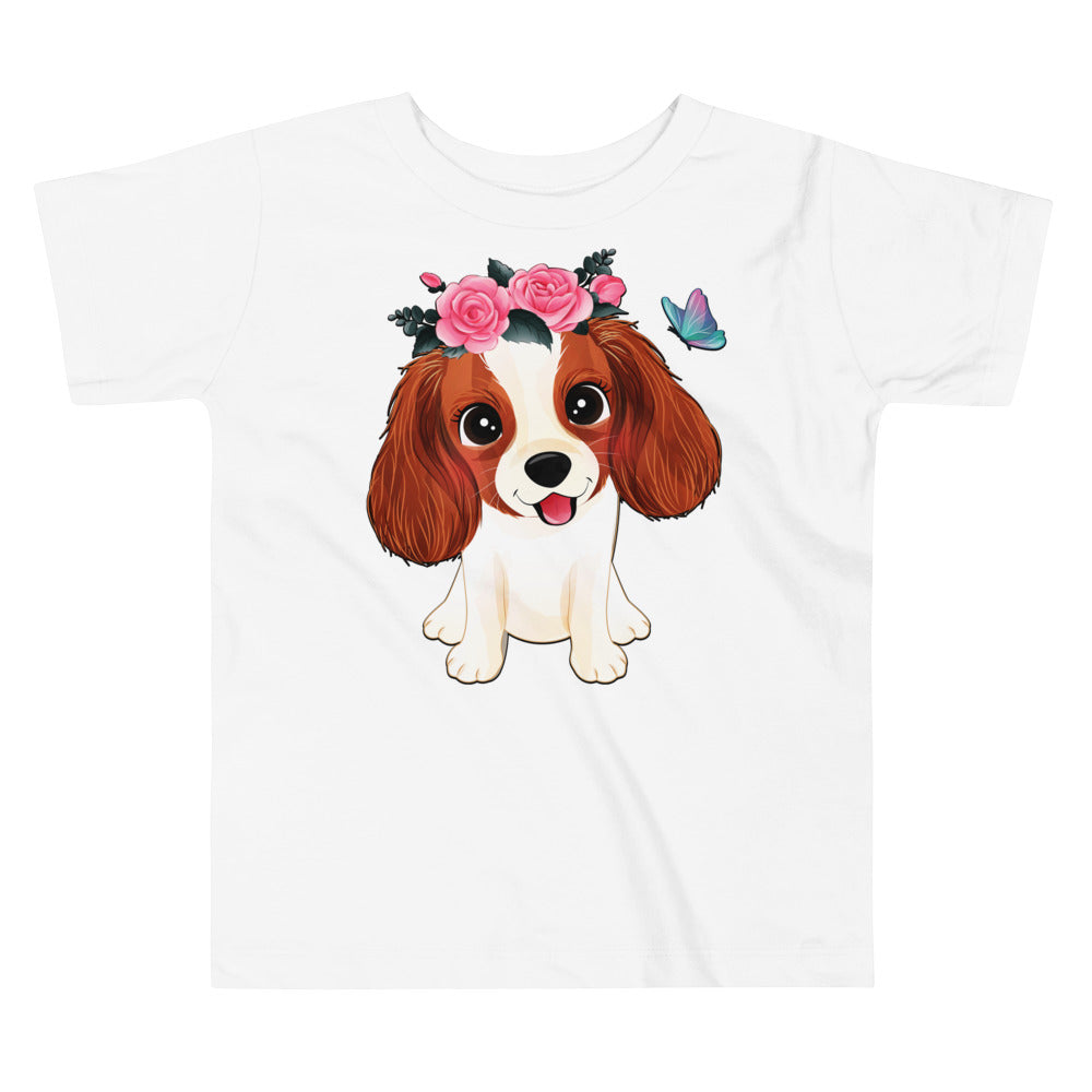 Cute Little Cavalier King Charles Dog with Flowers, T-shirts, No. 0353