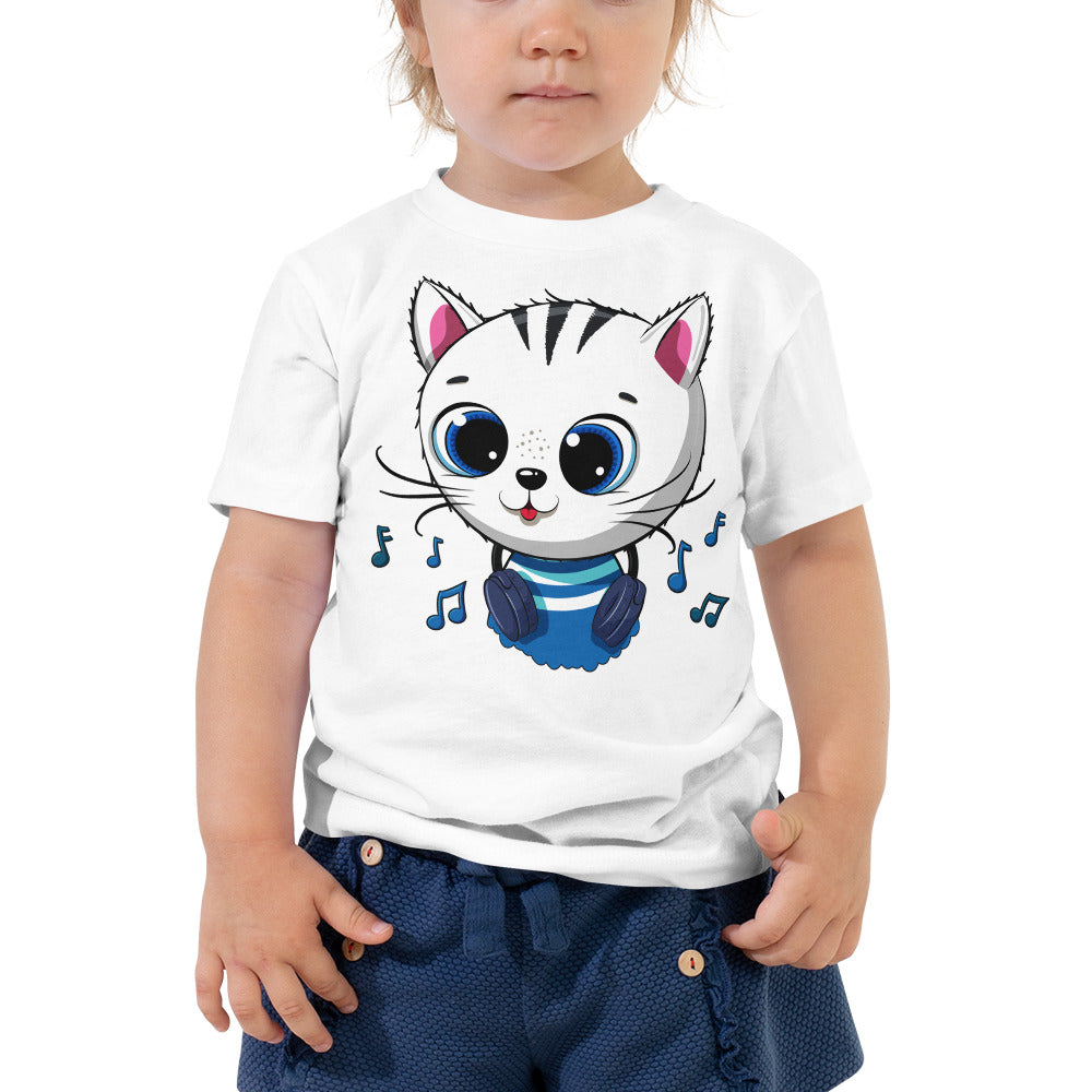 Cute Kitty Cat Listening Music T-shirt, No. 0319