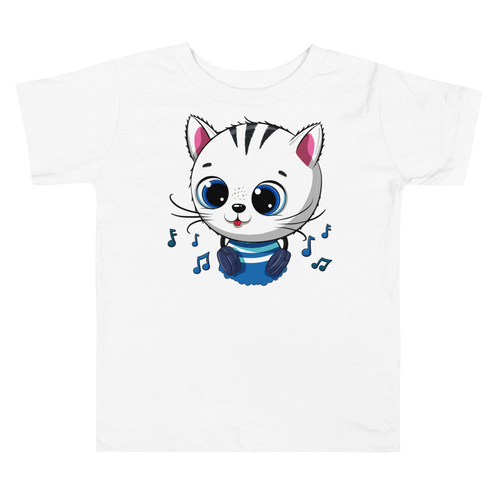 Cute Kitty Cat Listening Music T-shirt, No. 0319