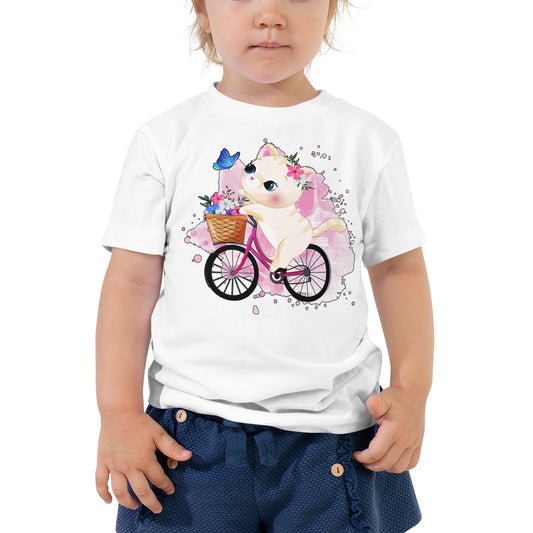 Cute Kitty Cat Riding Bicycle T-shirt, No. 0322