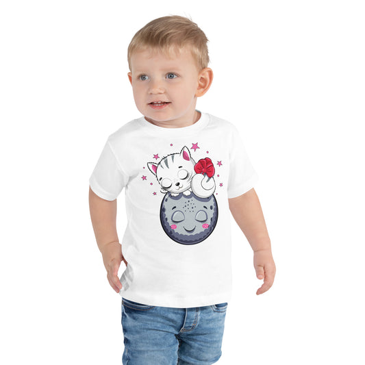 Cute Kitty Cat Sleeping on Moon T-shirt, No. 0324