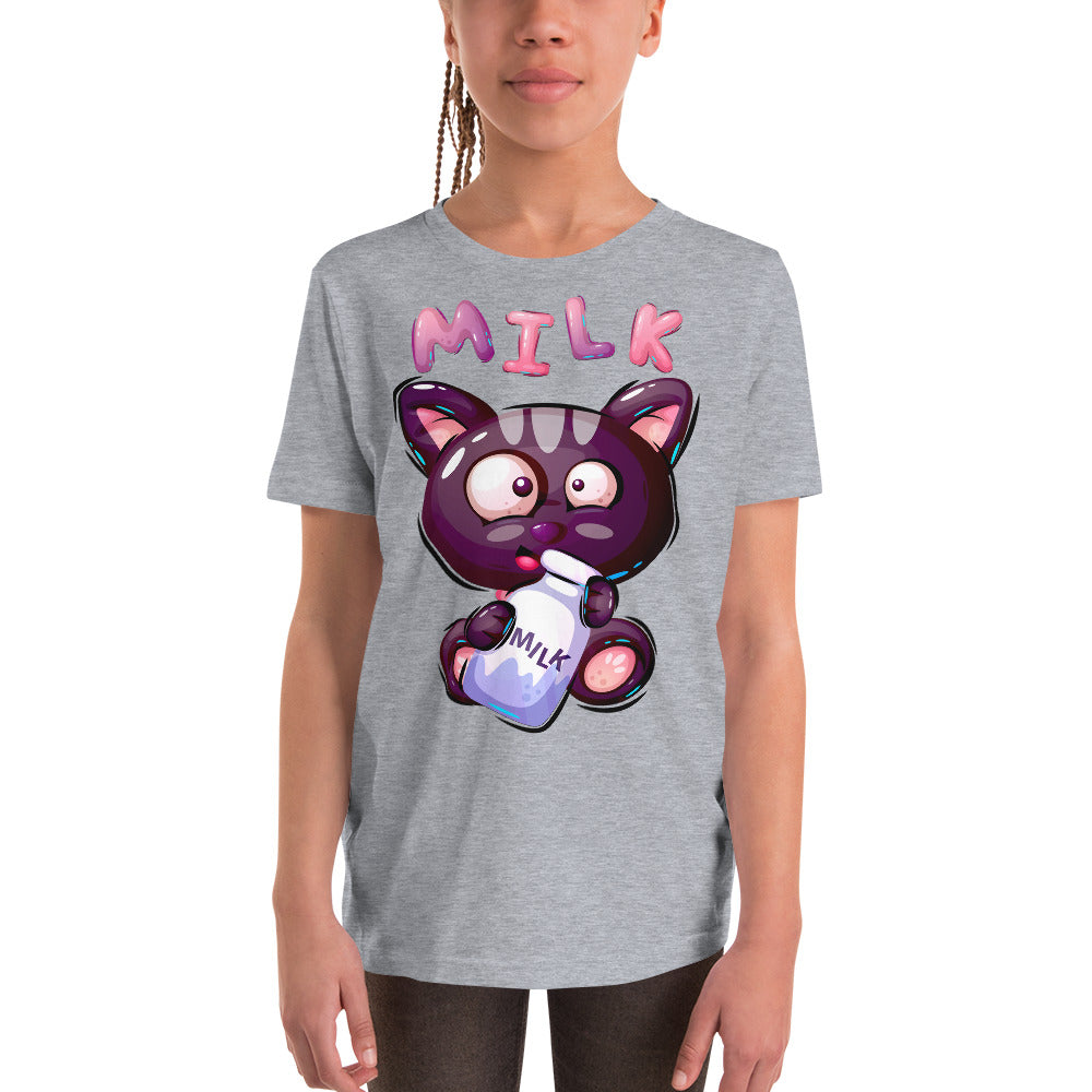 Funny Kitty Cat Drinking Milk, T-shirts, No. 0422