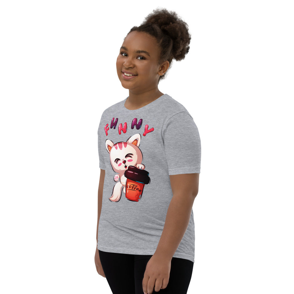 Funny Kitty Cat Drinking Coffee, T-shirts, No. 0421