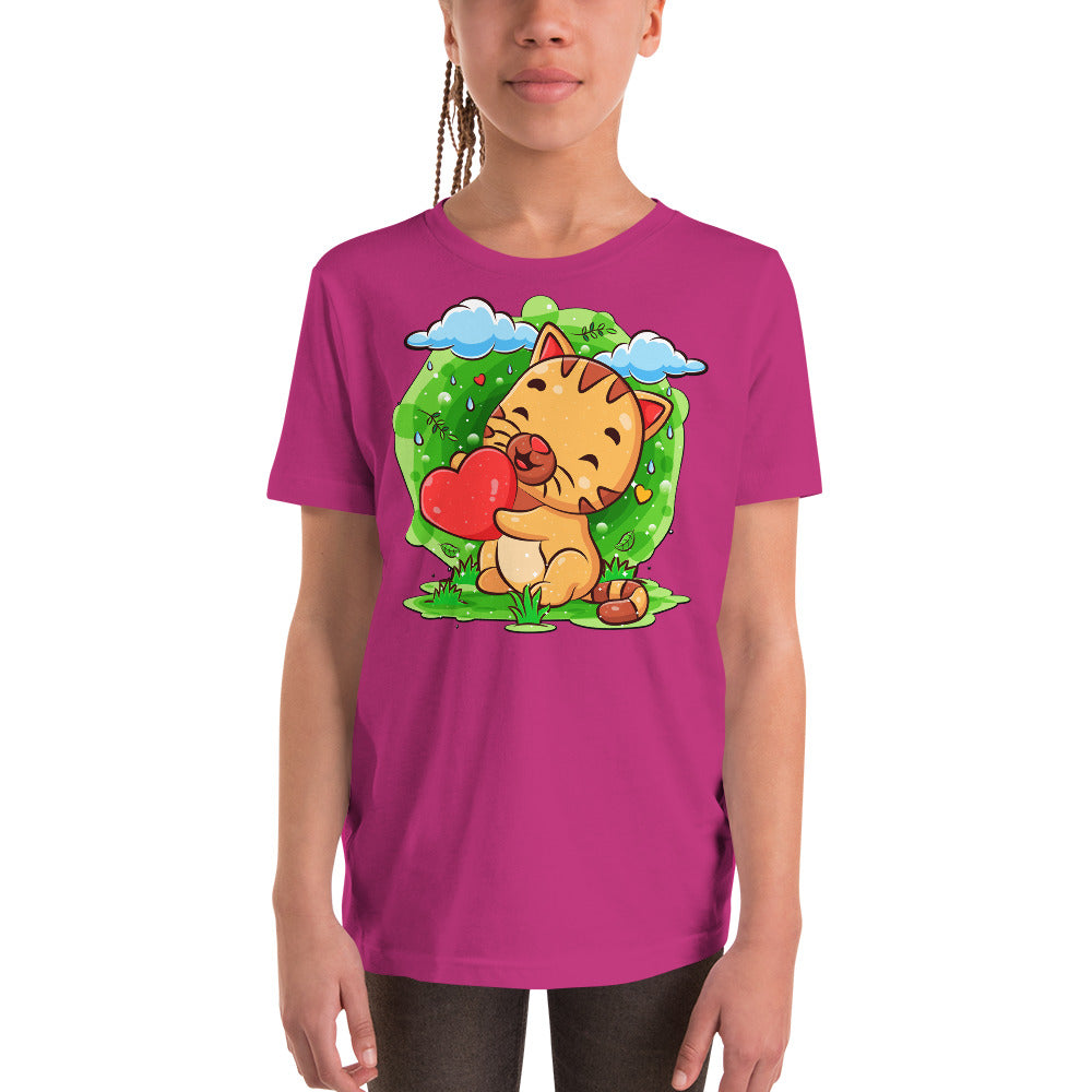 Happy Baby Cat Holding Heart, T-shirts, No. 0528