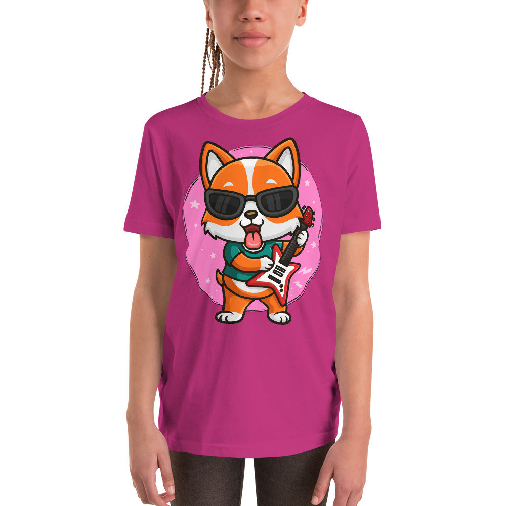 Cute Corgi Dog Playing Guitar T-shirt, No. 0288