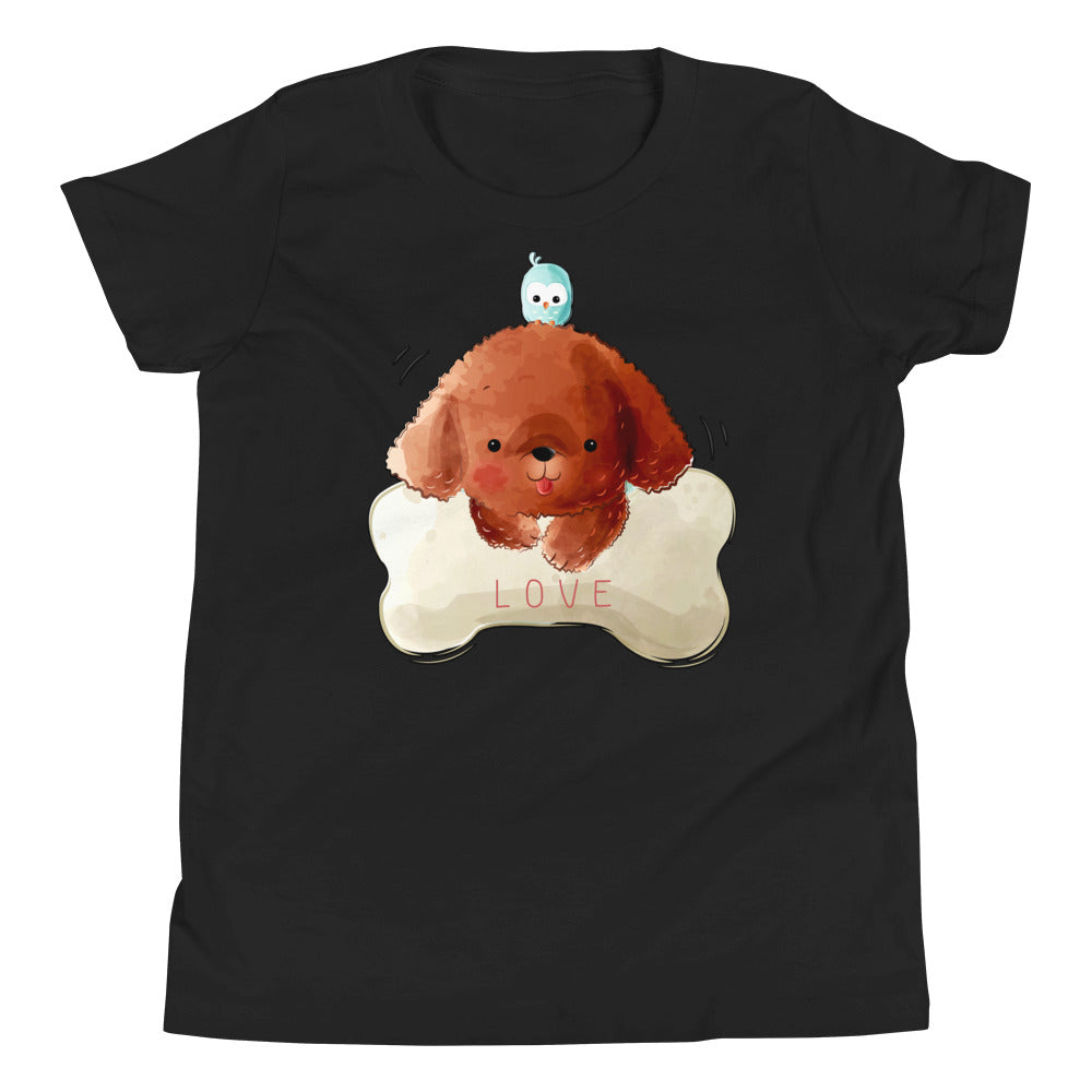 Funny Poodle Puppy Dog with a Bird, T-shirts, No. 0514