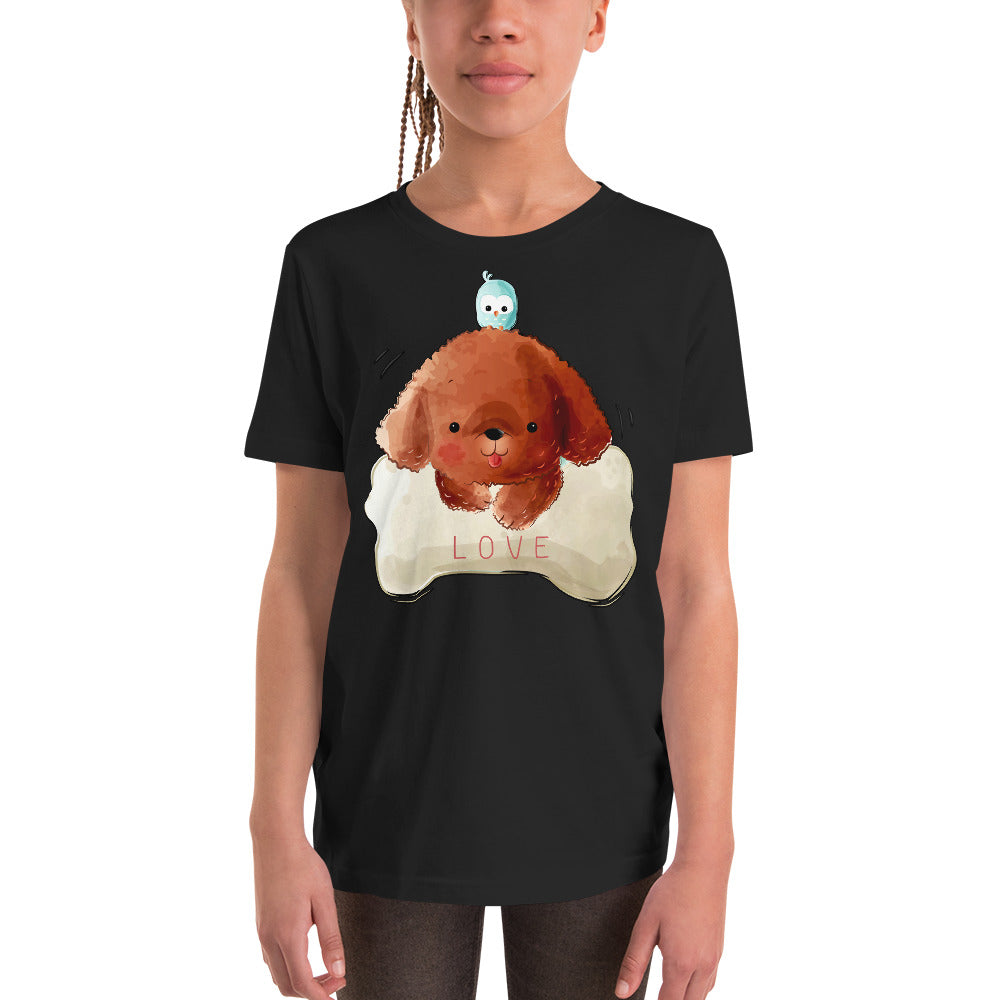 Funny Poodle Puppy Dog with a Bird, T-shirts, No. 0514