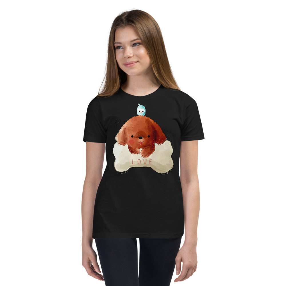 Funny Poodle Puppy Dog with a Bird, T-shirts, No. 0514