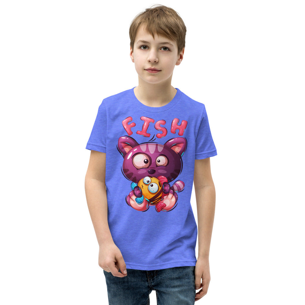 Funny Kitty Cat with Fish, T-shirts, No. 0425