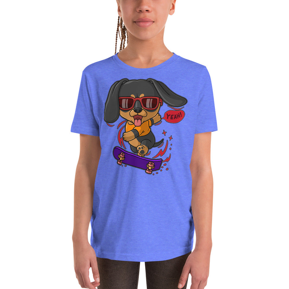 Cool Dachshund Dog Playing Skateboard T-shirt, No. 0257