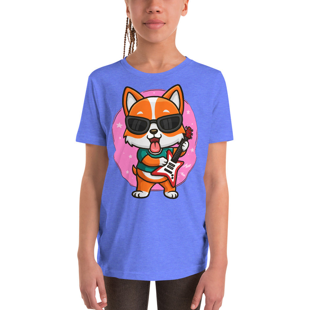 Cute Corgi Dog Playing Guitar T-shirt, No. 0288