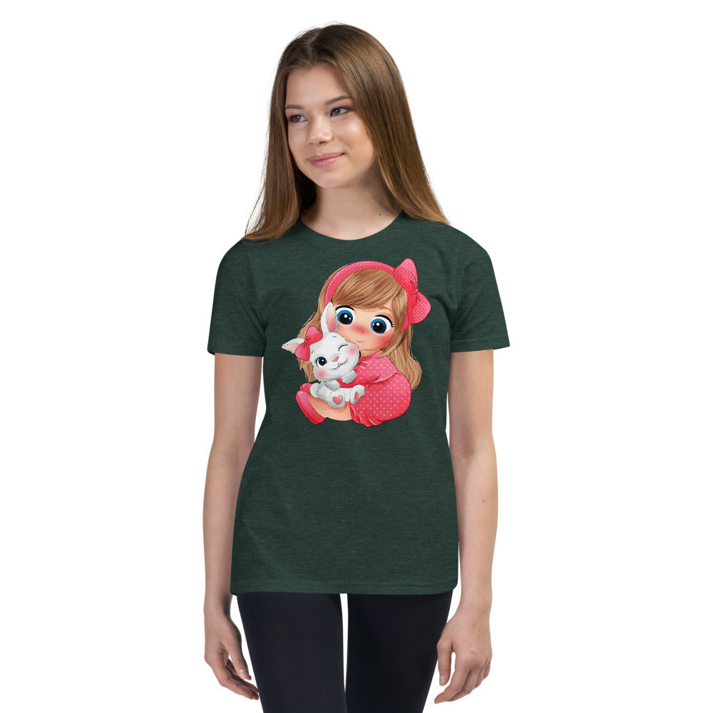 Girl Hugging Cute Bunny, T-shirts, No. 0050