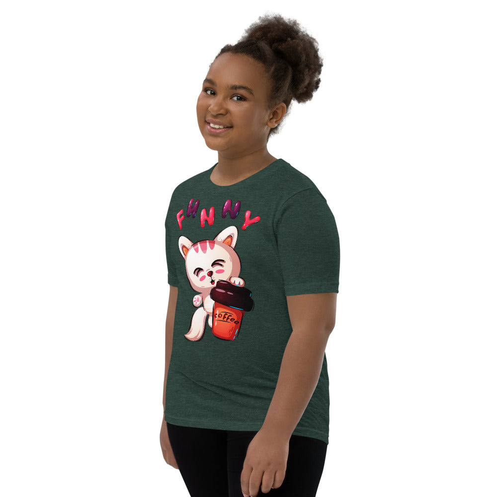 Funny Kitty Cat Drinking Coffee, T-shirts, No. 0421