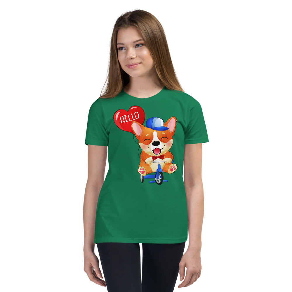 Happy Corgi Dog Riding Bicycle, T-shirts, No. 0057