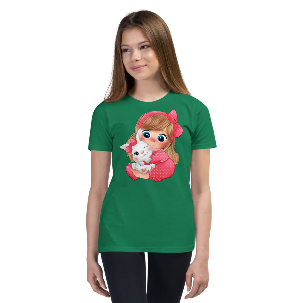 Girl Hugging Cute Bunny, T-shirts, No. 0050