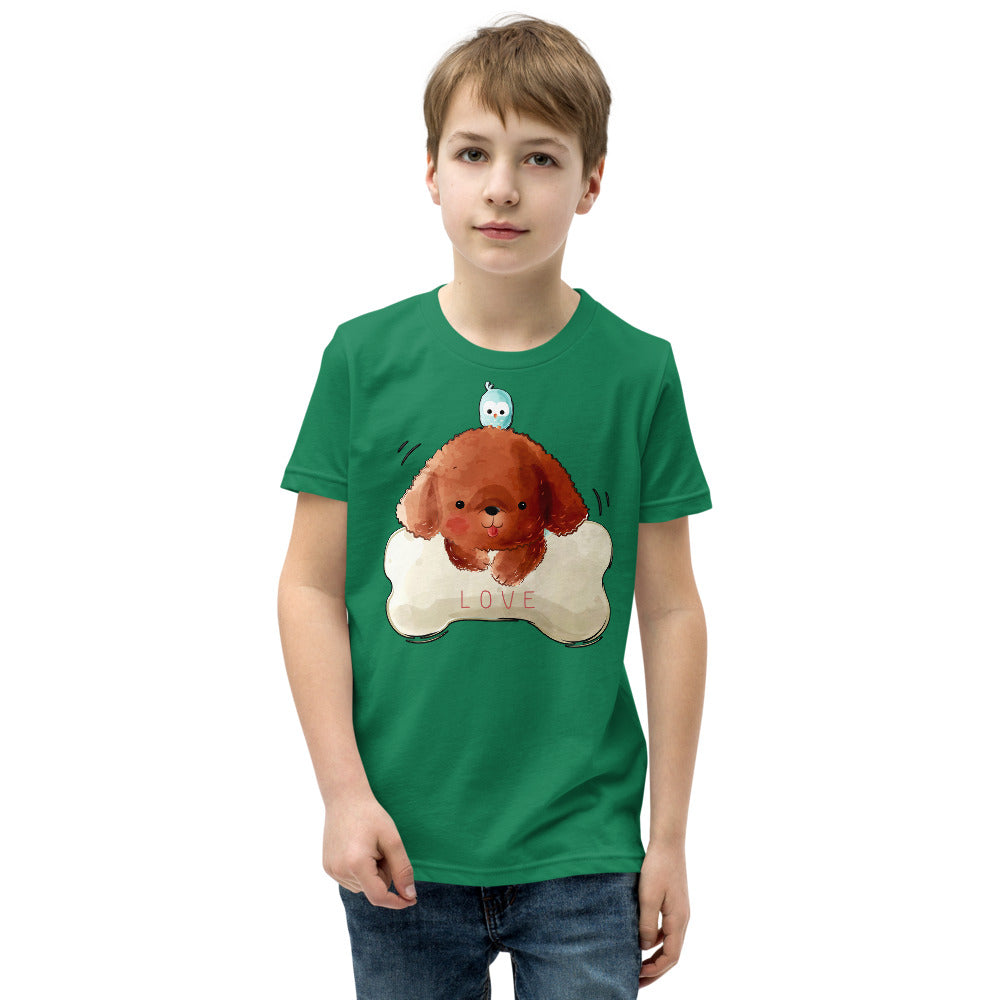 Funny Poodle Puppy Dog with a Bird, T-shirts, No. 0514