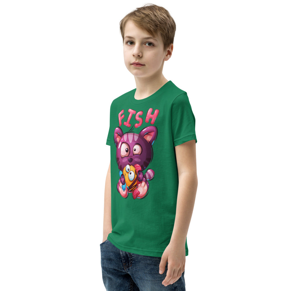 Funny Kitty Cat with Fish, T-shirts, No. 0425