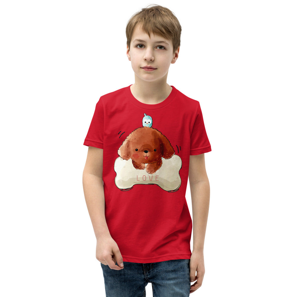 Funny Poodle Puppy Dog with a Bird, T-shirts, No. 0514