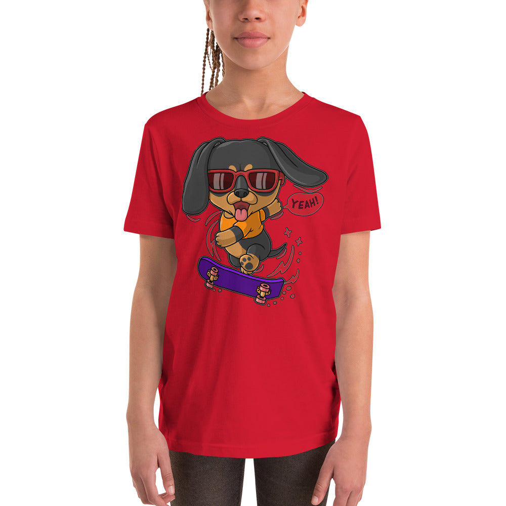 Cool Dachshund Dog Playing Skateboard T-shirt, No. 0257