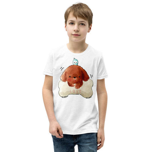 Funny Poodle Puppy Dog with a Bird, T-shirts, No. 0514