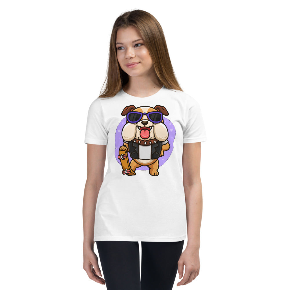 Funny Bulldog Dog with Skateboard, T-shirts, No. 0573