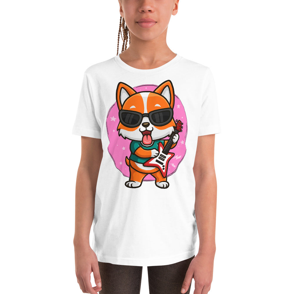 Cute Corgi Dog Playing Guitar T-shirt, No. 0288