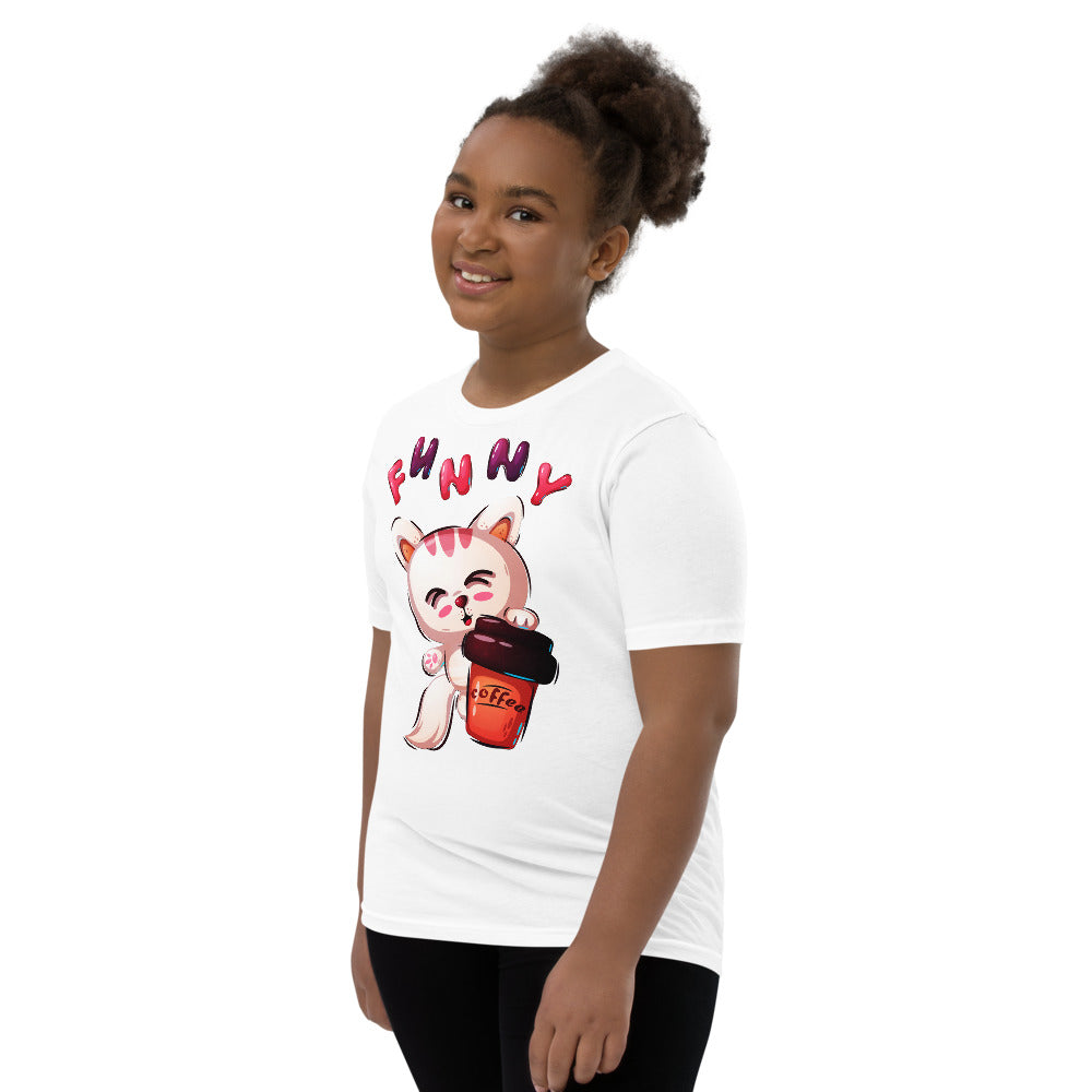 Funny Kitty Cat Drinking Coffee, T-shirts, No. 0421